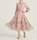 Women's Elegant Printed Midi Dress – Romantic A-Line Button Front Dress