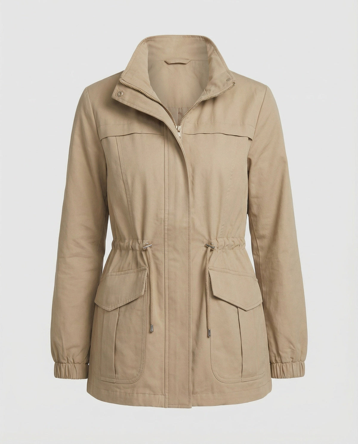 Women's Mid-Length Utility Jacket with Adjustable Drawstring Waist