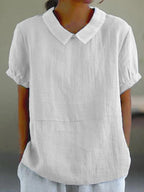 Peter Pan Collar Relaxed Linen Casual Blouse