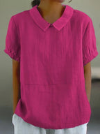Peter Pan Collar Relaxed Linen Casual Blouse