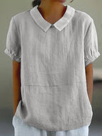 Peter Pan Collar Relaxed Linen Casual Blouse