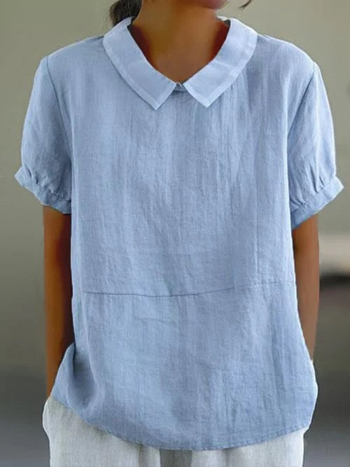 Women's Peter Pan Collar Relaxed Linen Casual Blouse