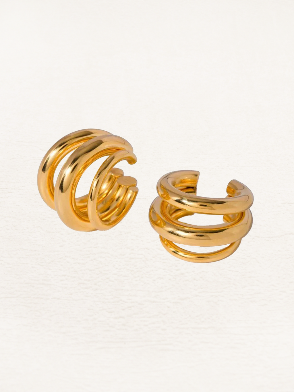 Gold Chunky Ear Cuff – 3-Layer No-Piercing Clip Earring