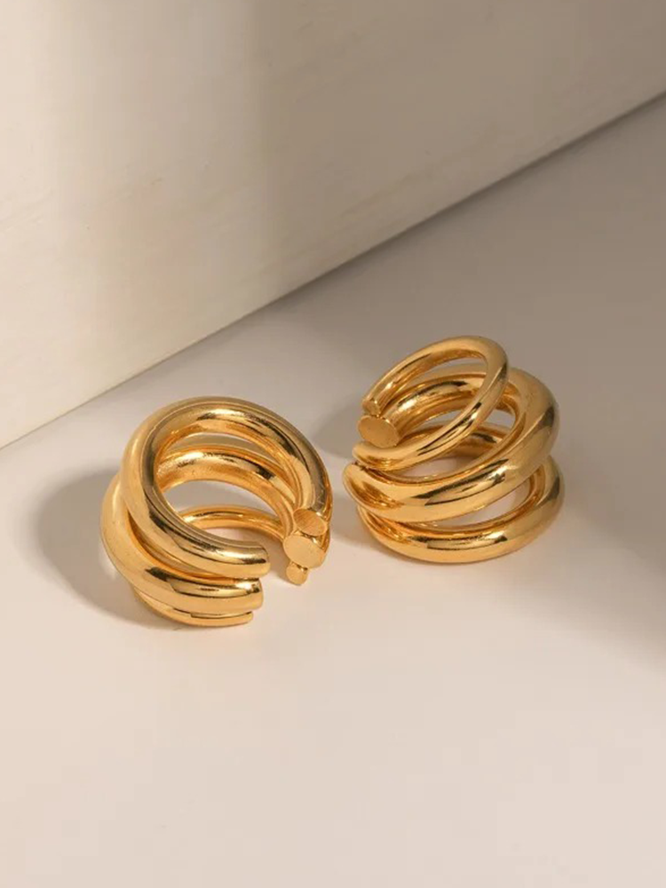 Gold Chunky Ear Cuff – 3-Layer No-Piercing Clip Earring