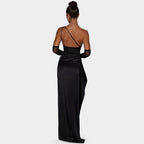 One-Shoulder Satin Maxi Dress – Pleated Split Evening Gown | Meave & Ivy