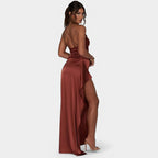 One-Shoulder Satin Maxi Dress – Pleated Split Evening Gown | Meave & Ivy