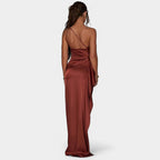 One-Shoulder Satin Maxi Dress – Pleated Split Evening Gown | Meave & Ivy