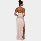 One-Shoulder Satin Maxi Dress – Pleated Split Evening Gown | Meave & Ivy