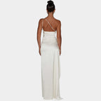 One-Shoulder Satin Maxi Dress – Pleated Split Evening Gown | Meave & Ivy
