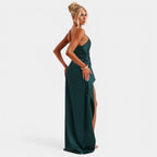 One-Shoulder Satin Maxi Dress – Pleated Split Evening Gown | Meave & Ivy