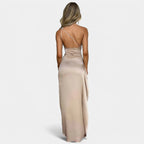 One-Shoulder Satin Maxi Dress – Pleated Split Evening Gown | Meave & Ivy