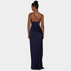 One-Shoulder Satin Maxi Dress – Pleated Split Evening Gown | Meave & Ivy