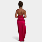 One-Shoulder Satin Maxi Dress – Pleated Split Evening Gown | Meave & Ivy
