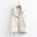 Women's Warm Quilted Puffer Gilet with High Stand Collar and Zip-Up Front