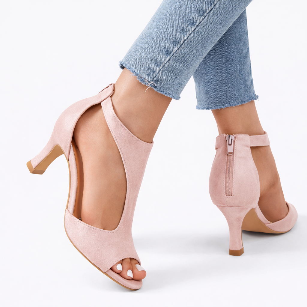 Women's Cushioned Heeled Sandals with Cut-Out Design