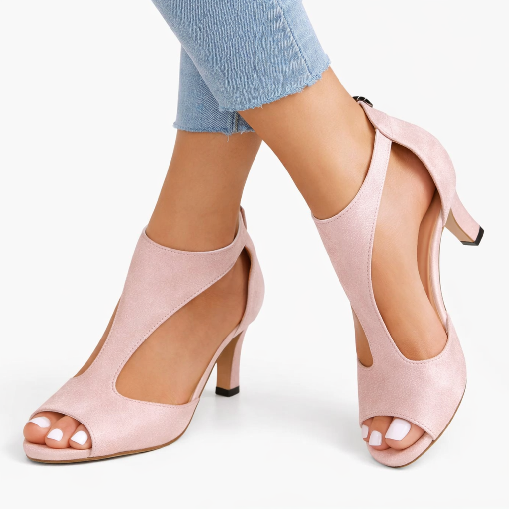 Women's Cushioned Heeled Sandals with Cut-Out Design