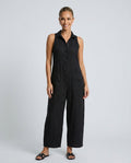 Linen-Blend Sleeveless Loose Jumpsuit