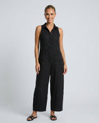 Linen-Blend Sleeveless Loose Jumpsuit
