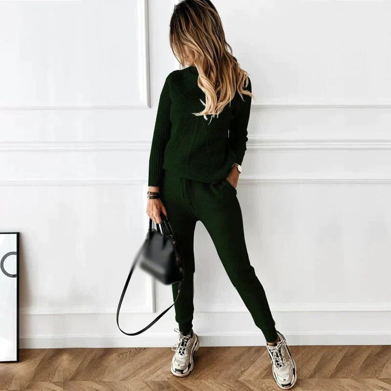 Women's Ribbed Turtleneck Knitted Two-Piece Set