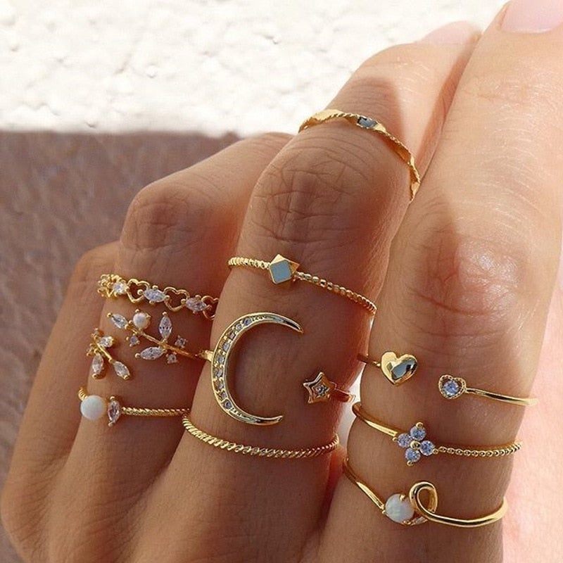 Boho Ring Set – 10 Pack of Silver & Gold Plated Stacking Rings