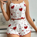 Women's Heart Print Ribbed Camisole and Shorts Set