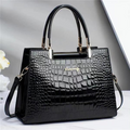 Women's Glossy Faux Leather Handbag with Twin Handles and Shoulder Strap