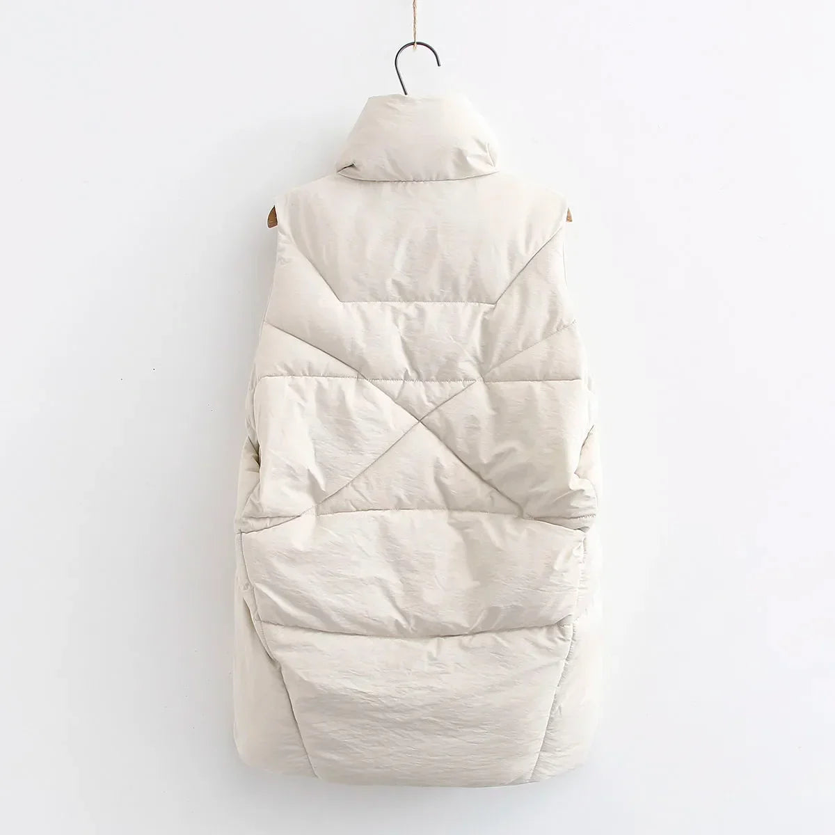 Women's Warm Quilted Puffer Gilet with High Stand Collar and Zip-Up Front