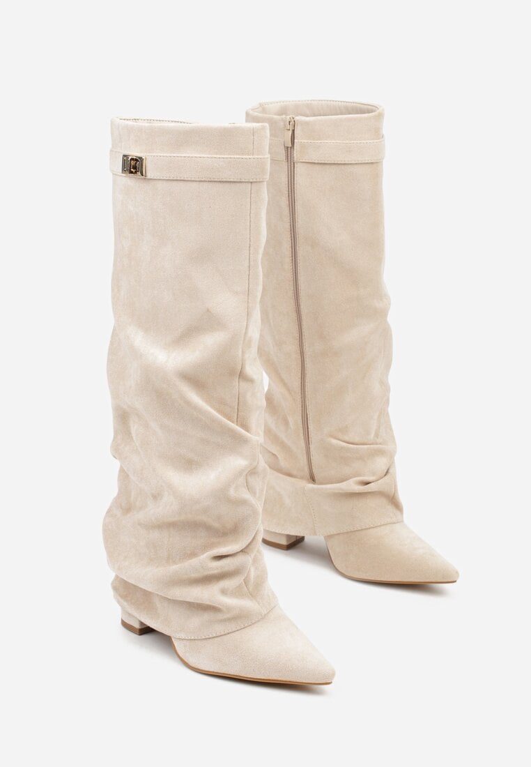 Slouch Boots with Low Heel & Pointed Toe – Women's Ruched Boots