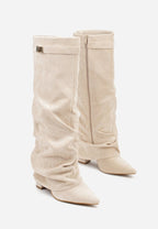 Slouch Boots with Low Heel & Pointed Toe – Women's Ruched Boots