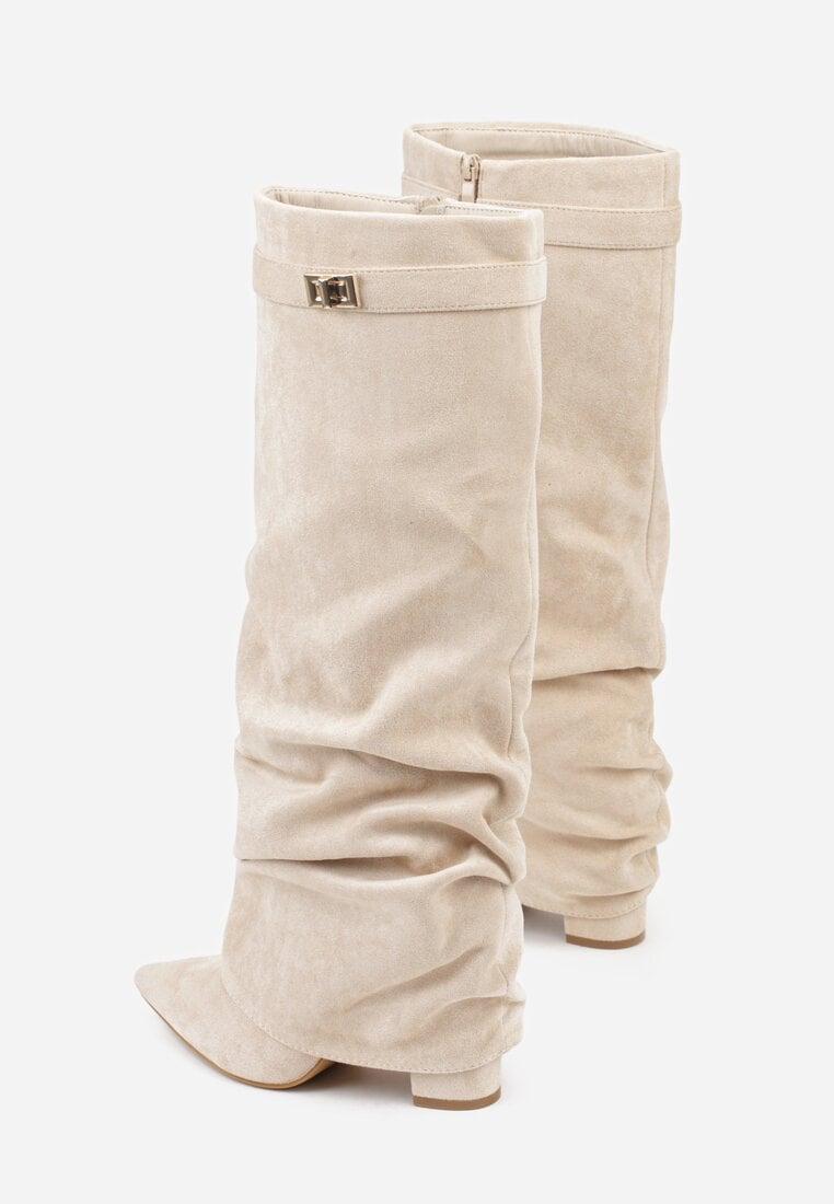 Slouch Boots with Low Heel & Pointed Toe – Women's Ruched Boots