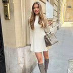 Knitted Mini Dress with Long Sleeves – Ribbed Stretch Jumper Dress