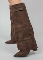 Knee High Boots with Pointed Toe & Straight Shaft – Suede & Leather