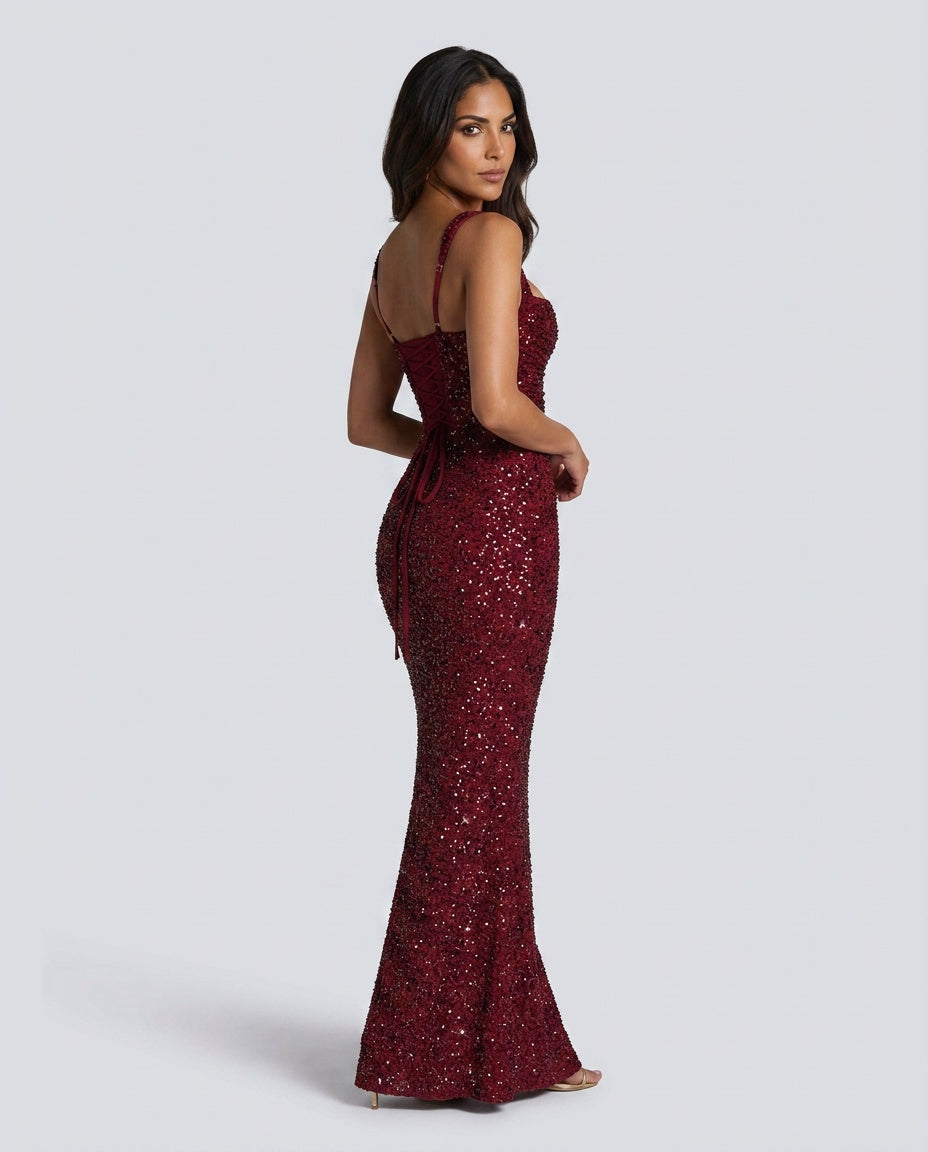 Sequin Tie-Up Square Neck Maxi Dress