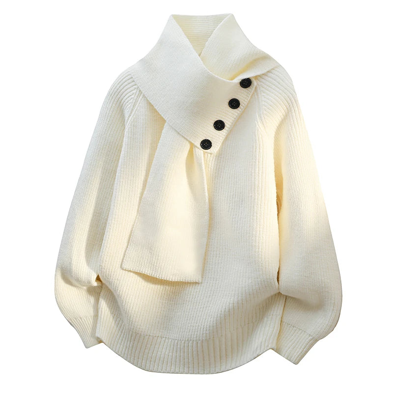 Women's Buttoned Shawl-Collar Sweater – Soft Relaxed Knit