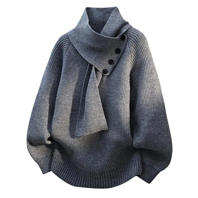 Women's Buttoned Shawl-Collar Sweater – Soft Relaxed Knit