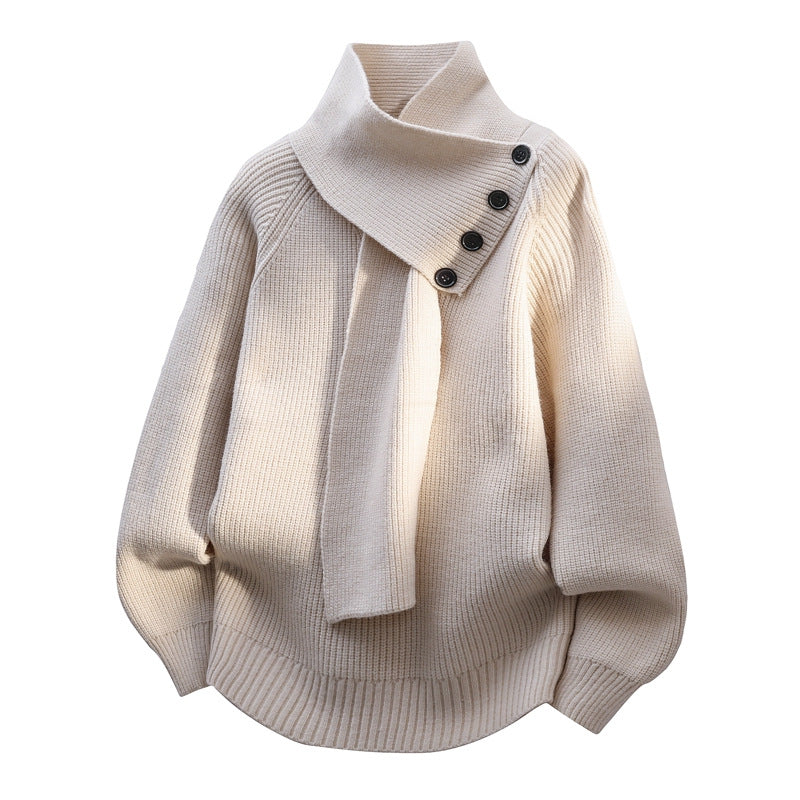 Women's Buttoned Shawl-Collar Sweater – Soft Relaxed Knit