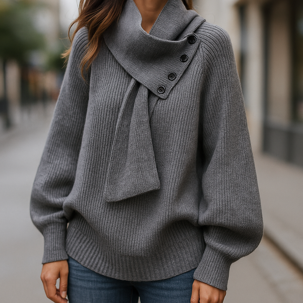 Women's Buttoned Shawl-Collar Sweater – Soft Relaxed Knit