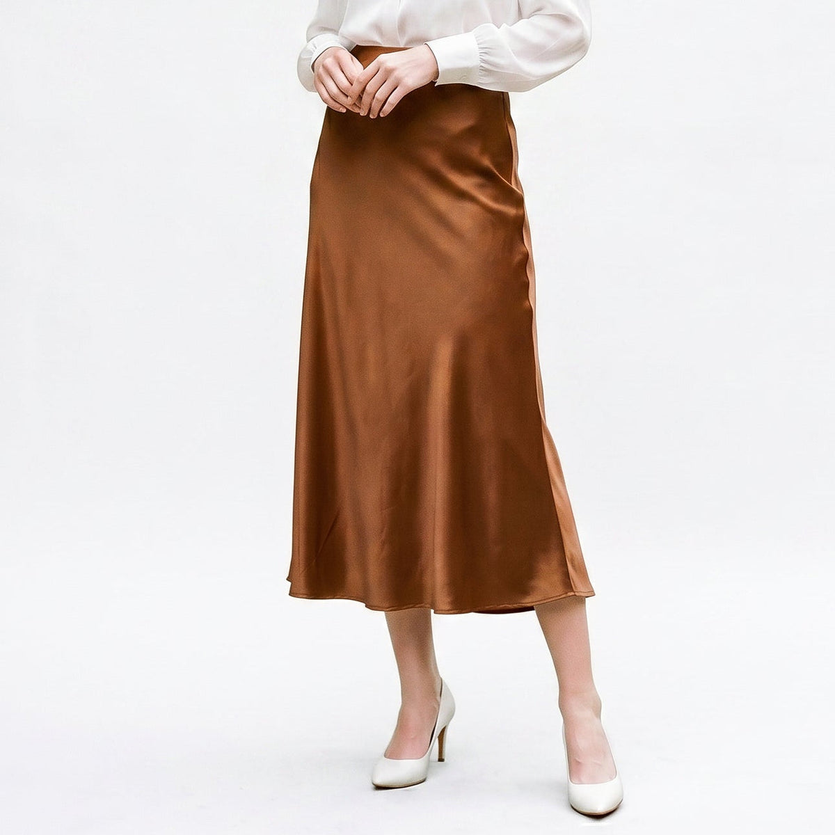 Elastic Waist Midi Skirt