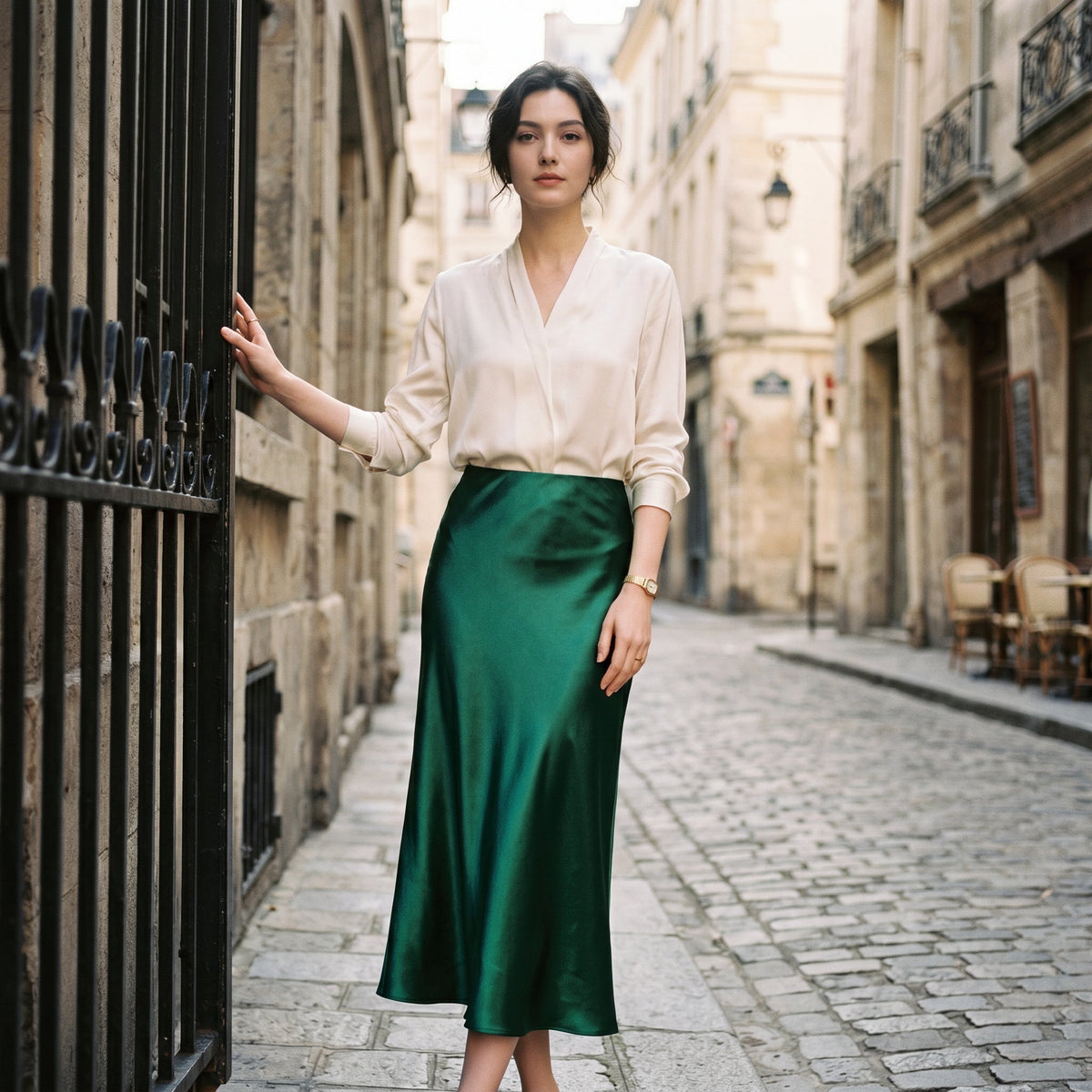 Elastic Waist Midi Skirt