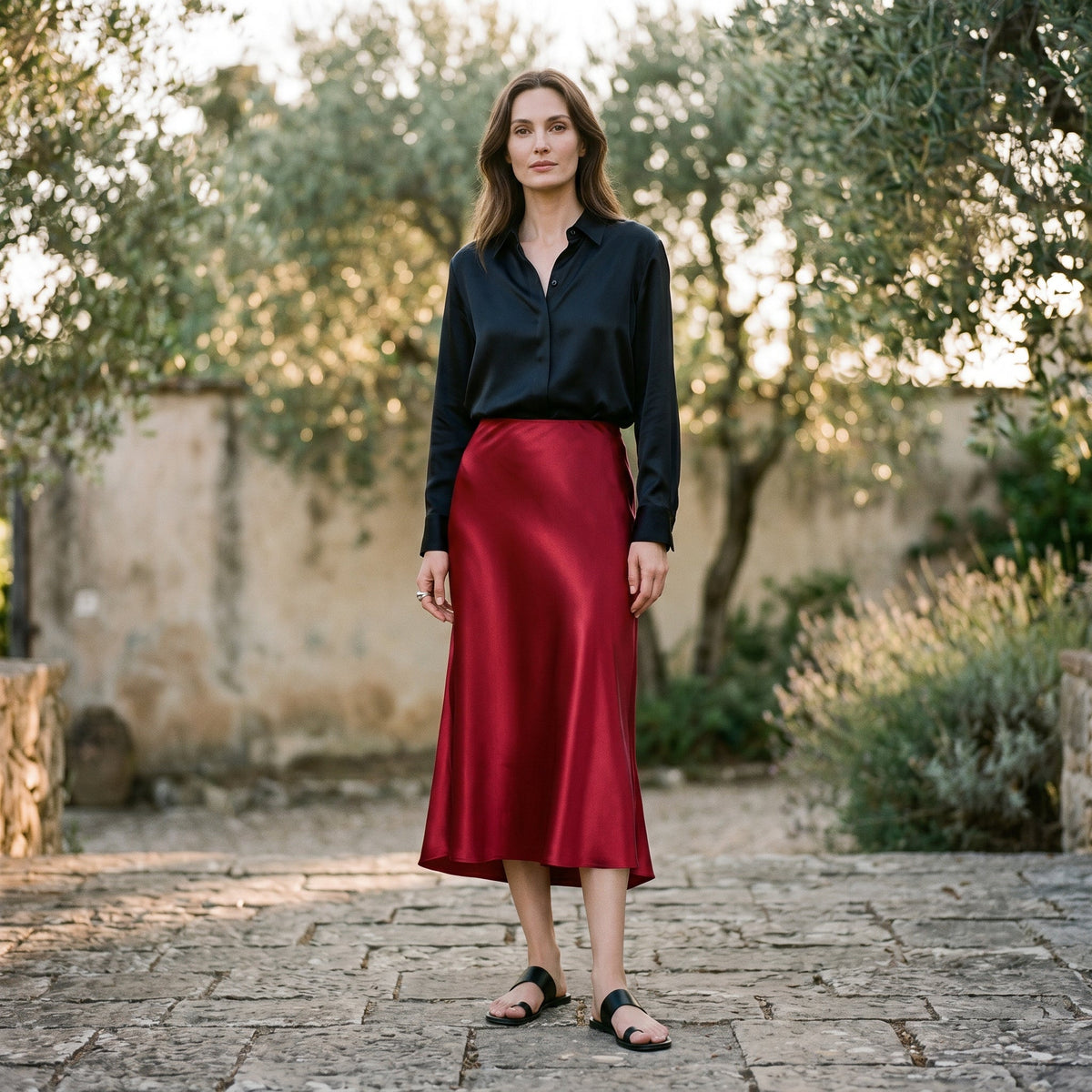 Elastic Waist Midi Skirt