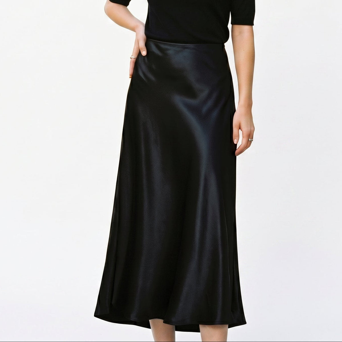 Elastic Waist Midi Skirt