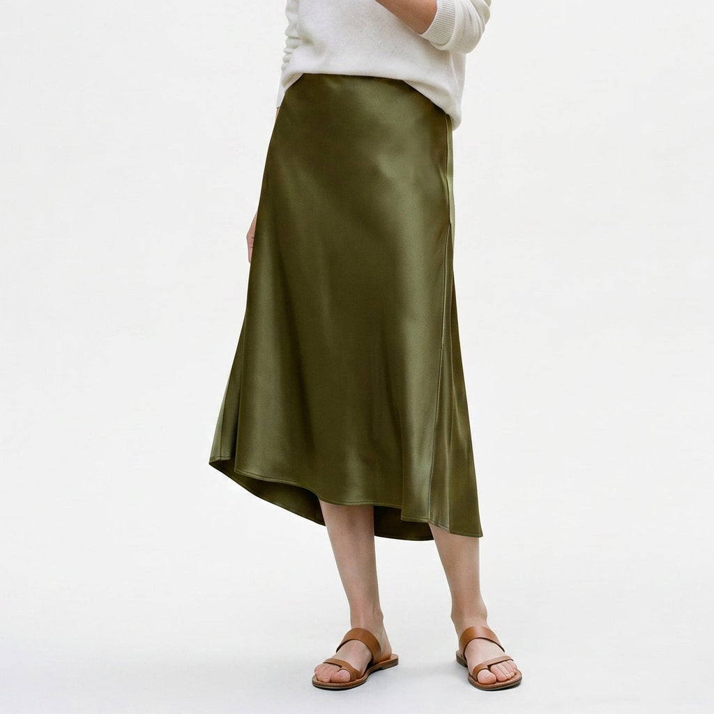 Elastic Waist Midi Skirt