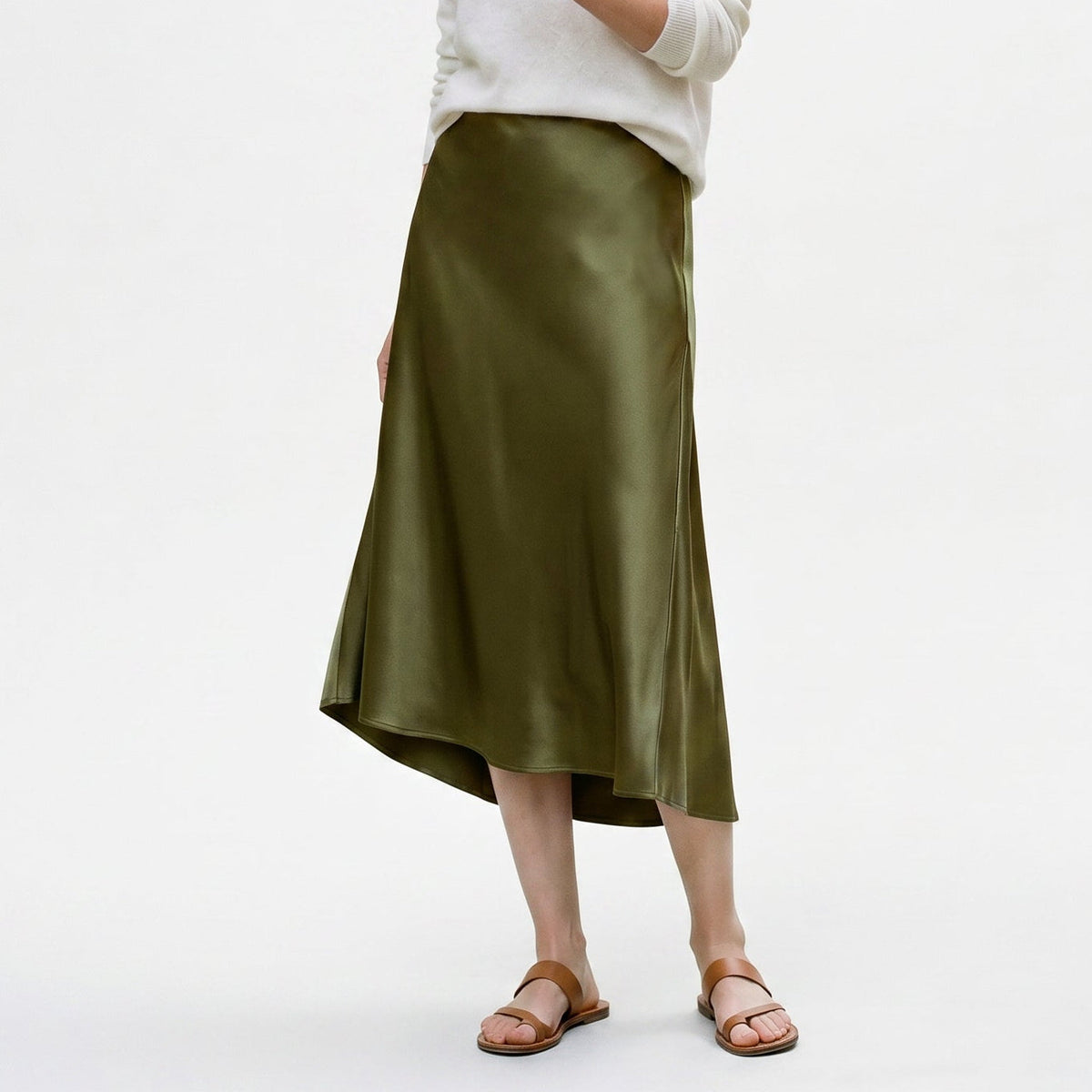Elastic Waist Midi Skirt