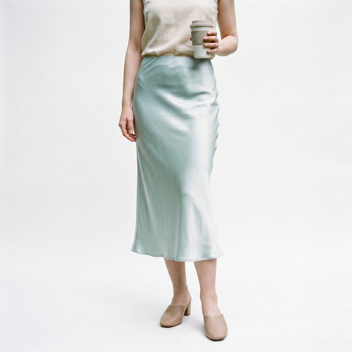 Elastic Waist Midi Skirt