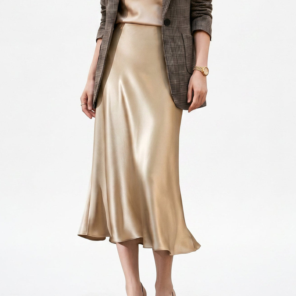 Elastic Waist Midi Skirt