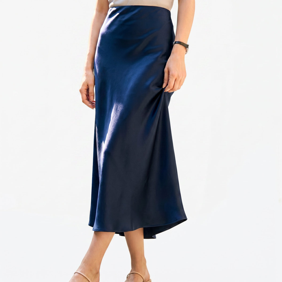 Elastic Waist Midi Skirt