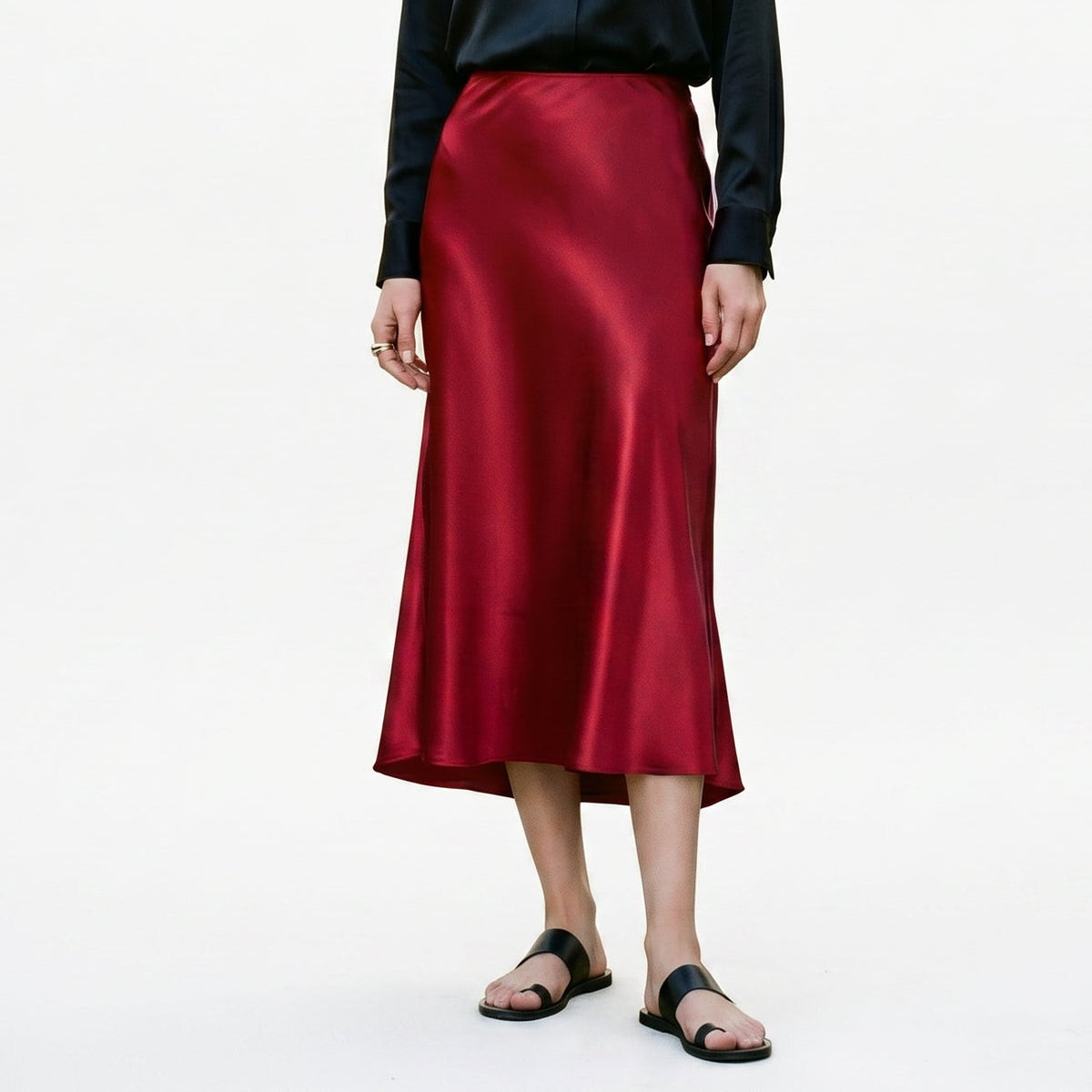 Elastic Waist Midi Skirt