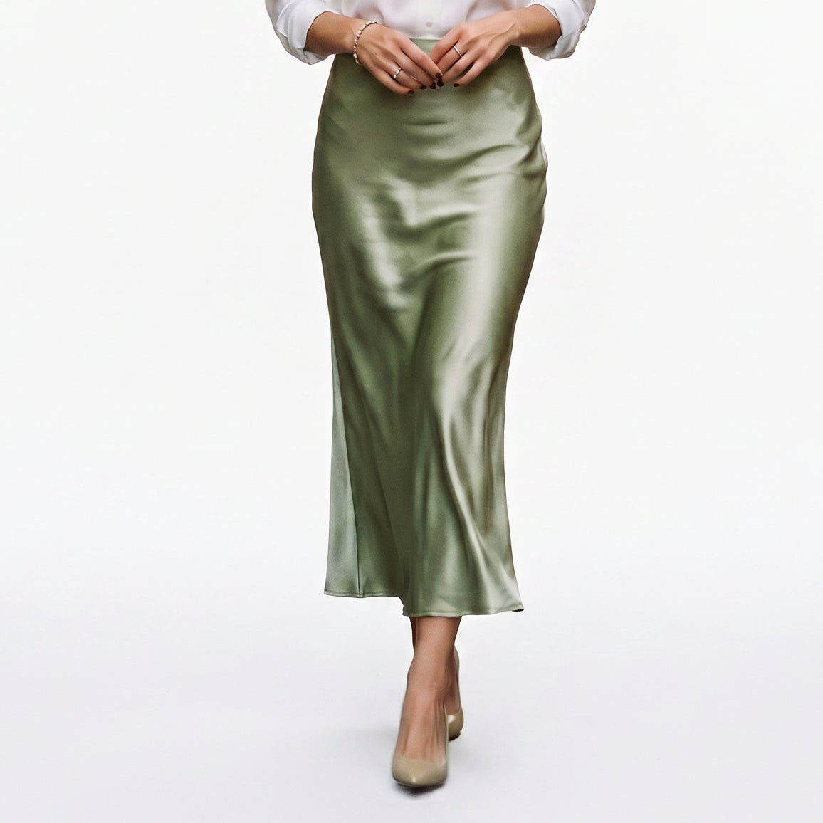 Elastic Waist Midi Skirt