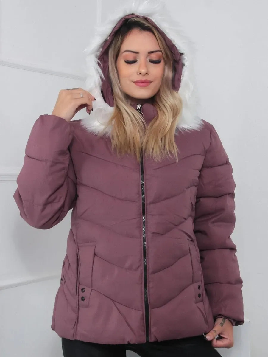 Padded Winter Coat with Faux Fur Hood – Sizes to 6XL