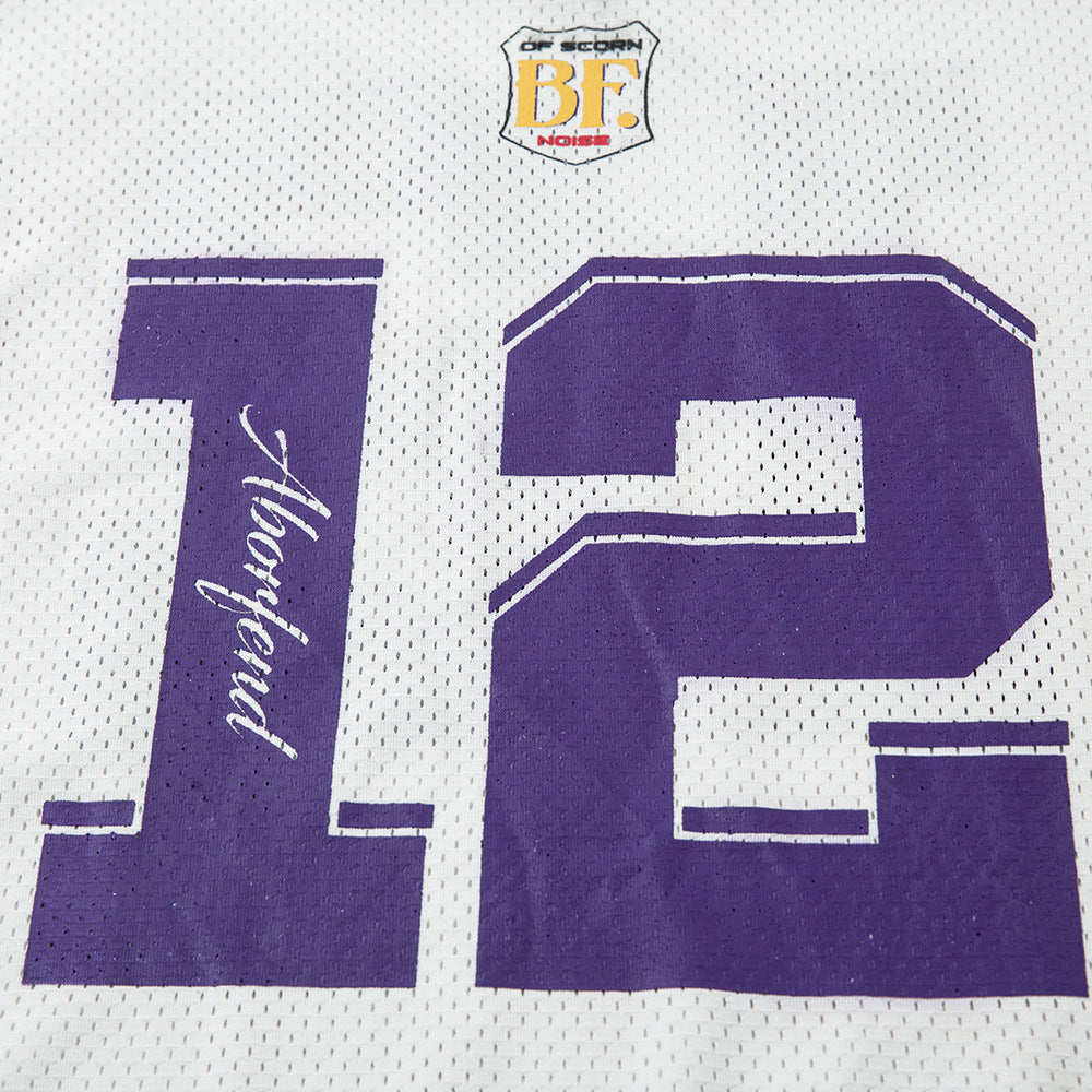 White Long Sleeve Football Jersey Top – Women's Oversized Varsity Print Top